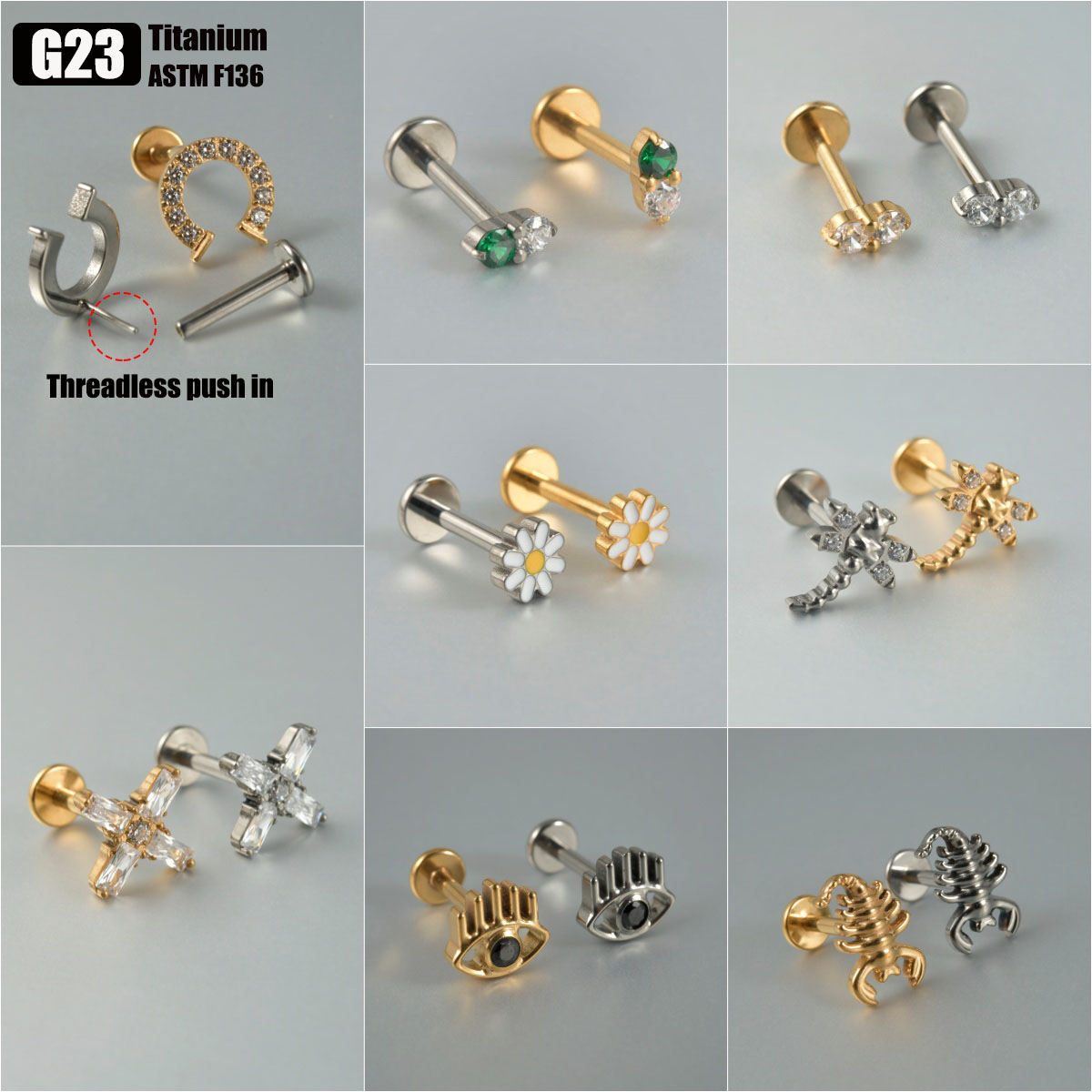 Body Jewelry Threadless - 1PC G23 Titanium Threadless Push In