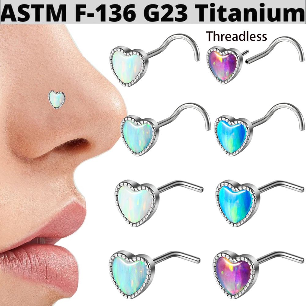 Body Jewelry Threadless - 1PC Titanium Opal L Shape Nose