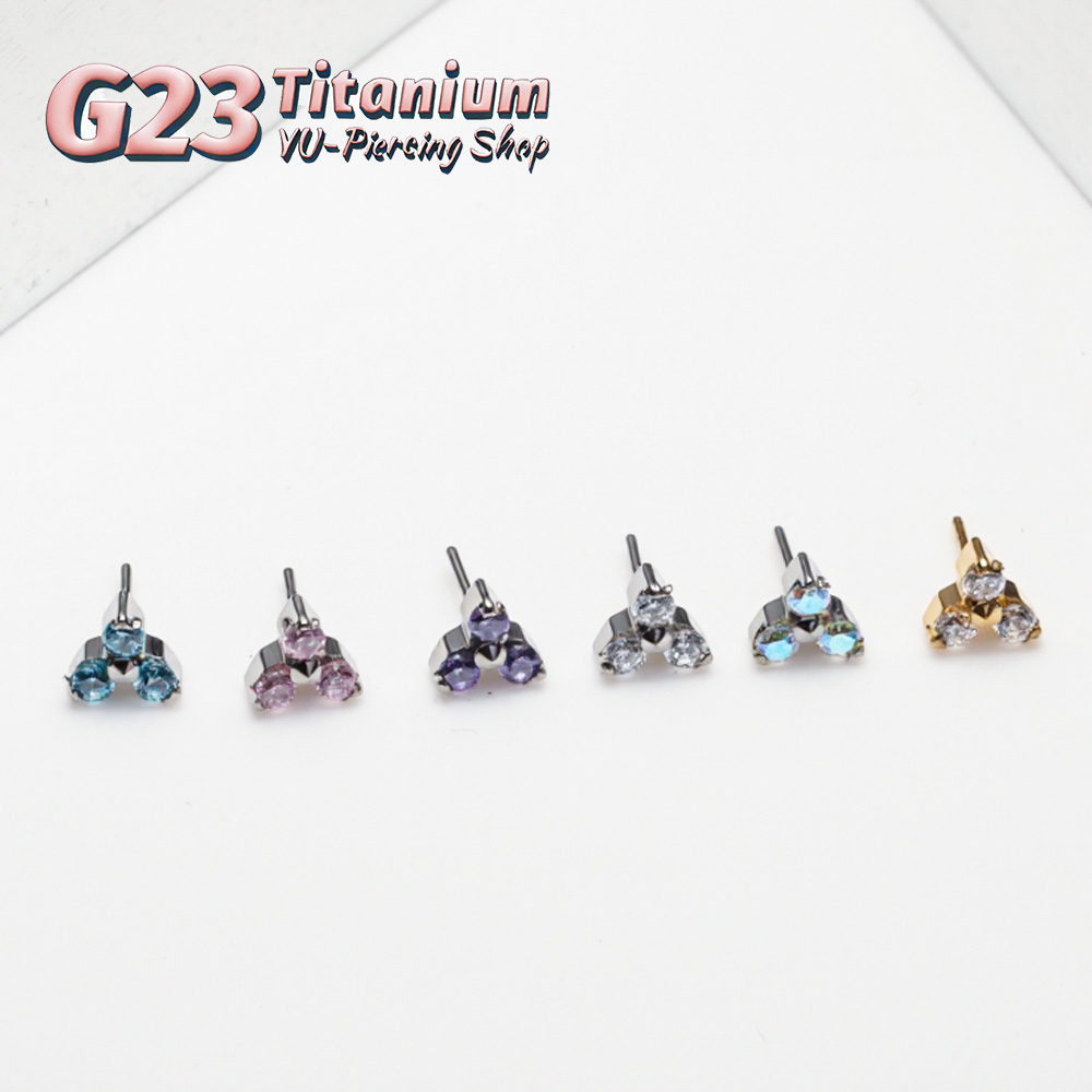 Body Jewelry Threadless - ASTM F136 Titanium Trinity CZ Push-In