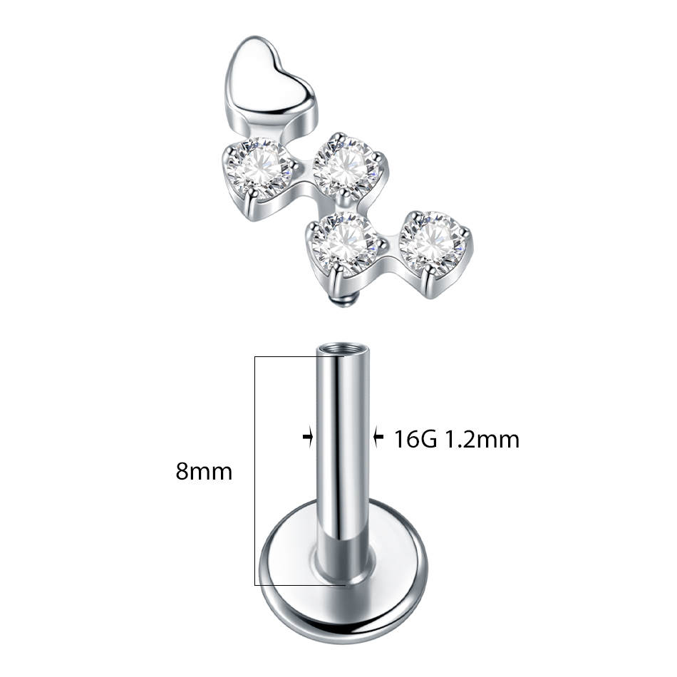 1Pc Titanium Flower Zircon Lab - Body Jewelry Internally Threaded recension och pris