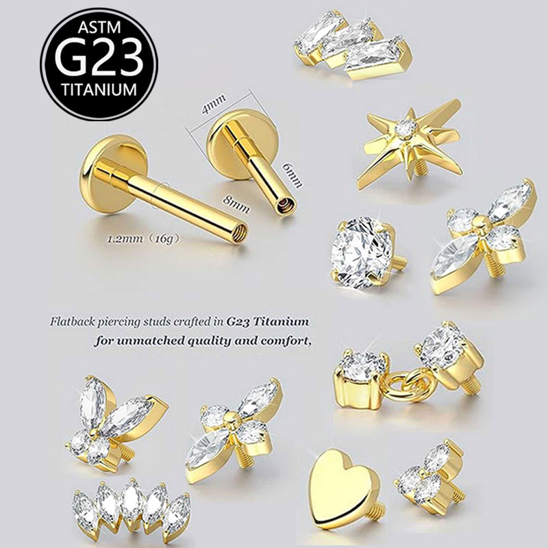 2pcs F136 G23 Titanium Cartila - Body Jewelry Threadless recension och pris