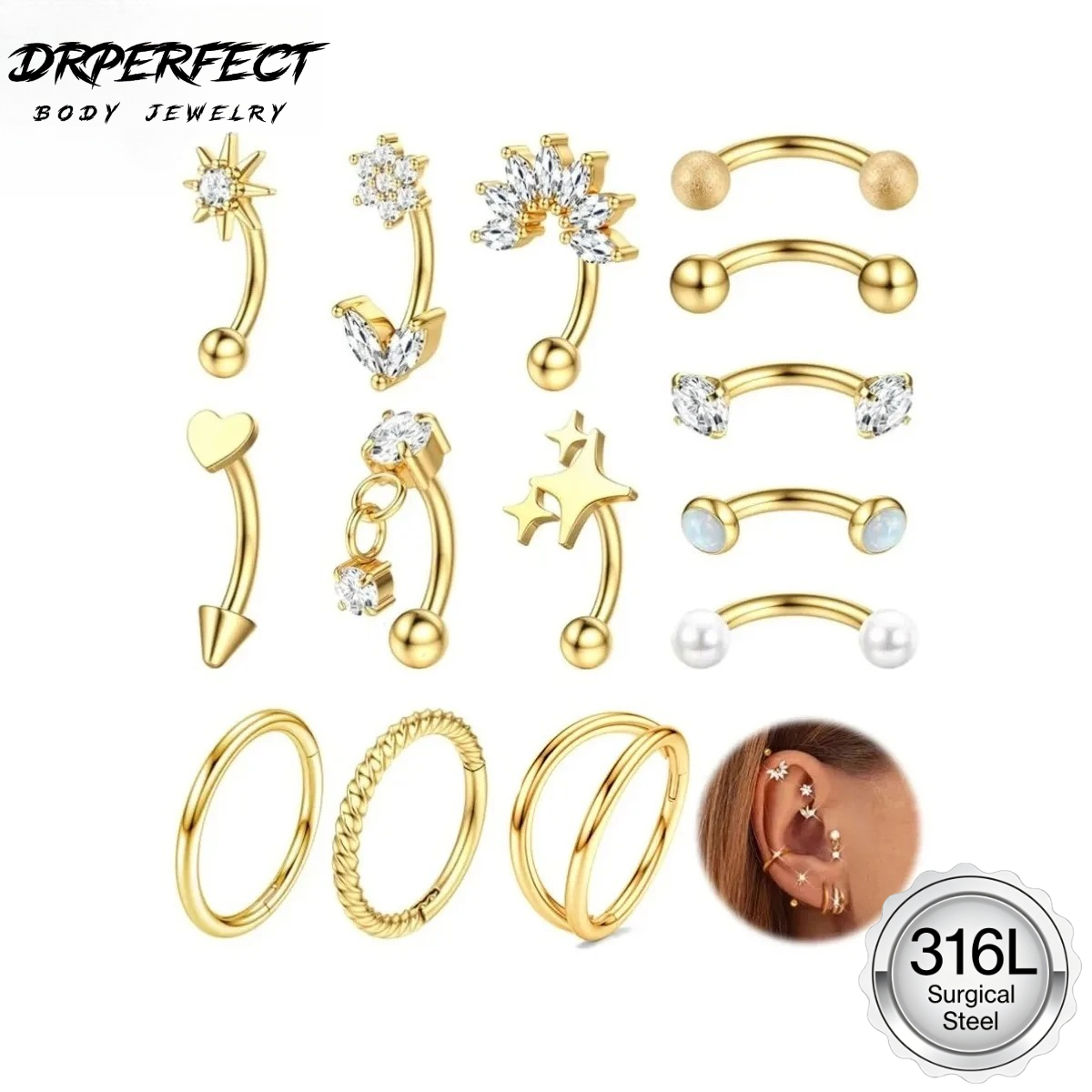 Drperfect 1PC Rook Eyebrow Pie - Eyebrow Curved Barbell recension och pris