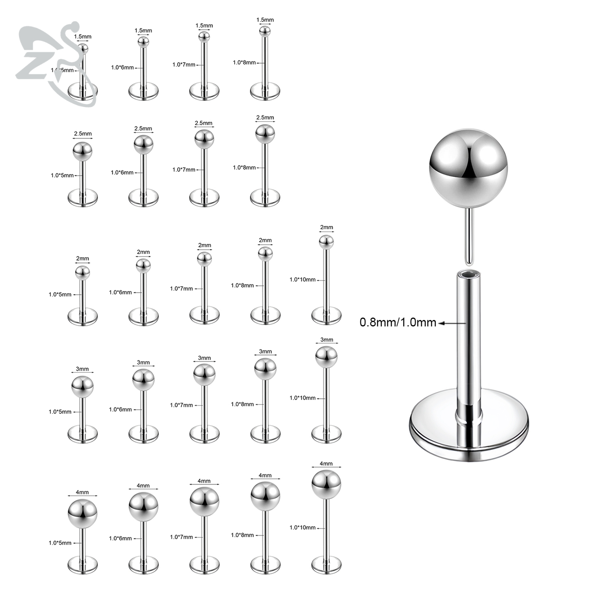ZS 10 Pcs/lot Plug-In Style 18 - Body Jewelry Threadless recension och pris