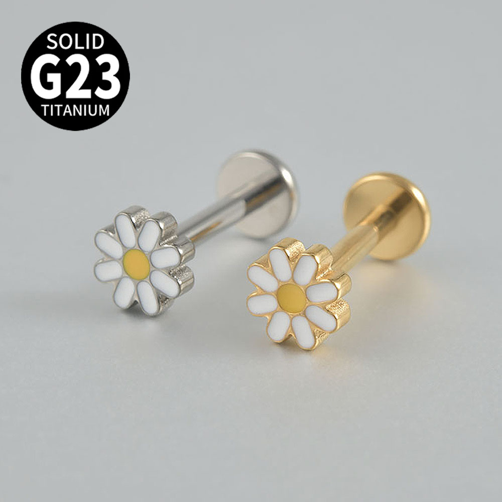 2-1PCS Titanium Daisy Sunflowe - Body Jewelry Threadless recension och pris