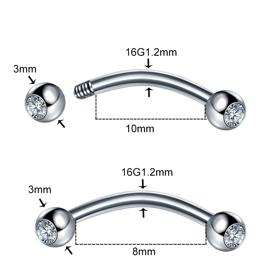 1PC Steel CZ Eyebrow Banana Pi - Eyebrow Curved Barbell recension och pris