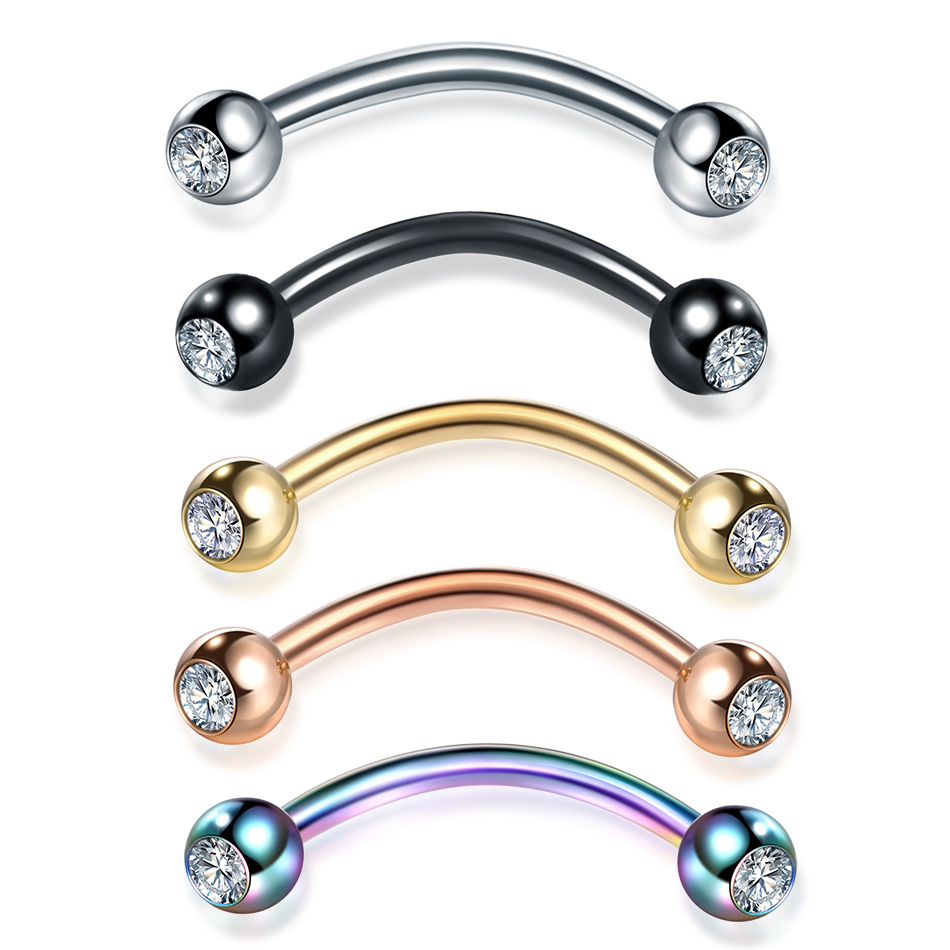 1PC Steel CZ Eyebrow Banana Pi - Eyebrow Curved Barbell recension och pris