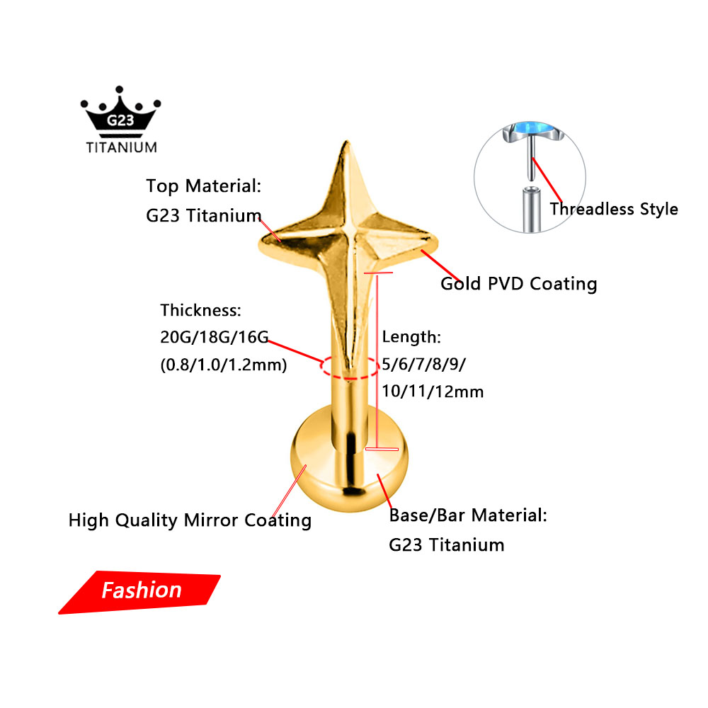 ASTM F136 G23 Titanium Star Cr - Body Jewelry Threadless recension och pris