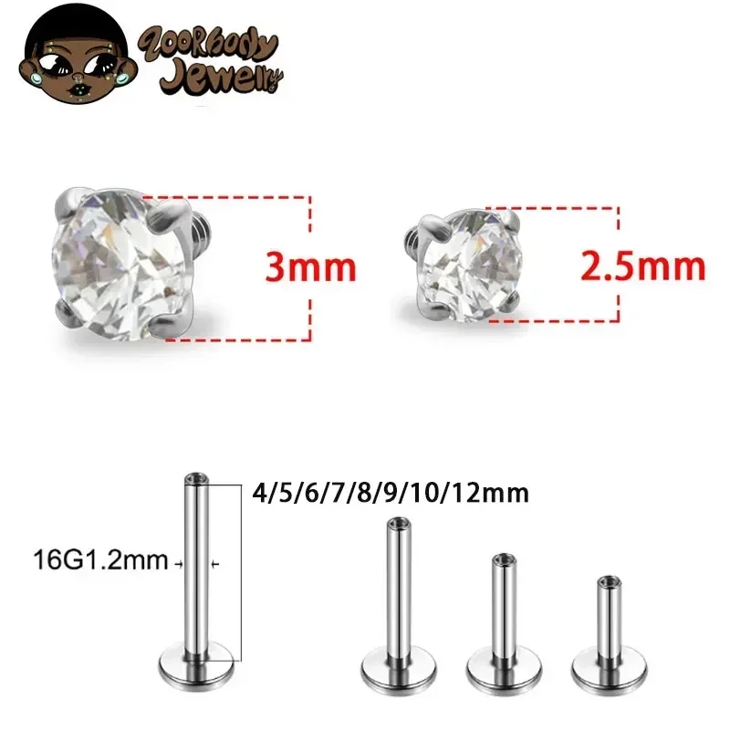 1Pcs G23 Titanium Piercing CZ  - Body Jewelry Internally Threaded recension och pris