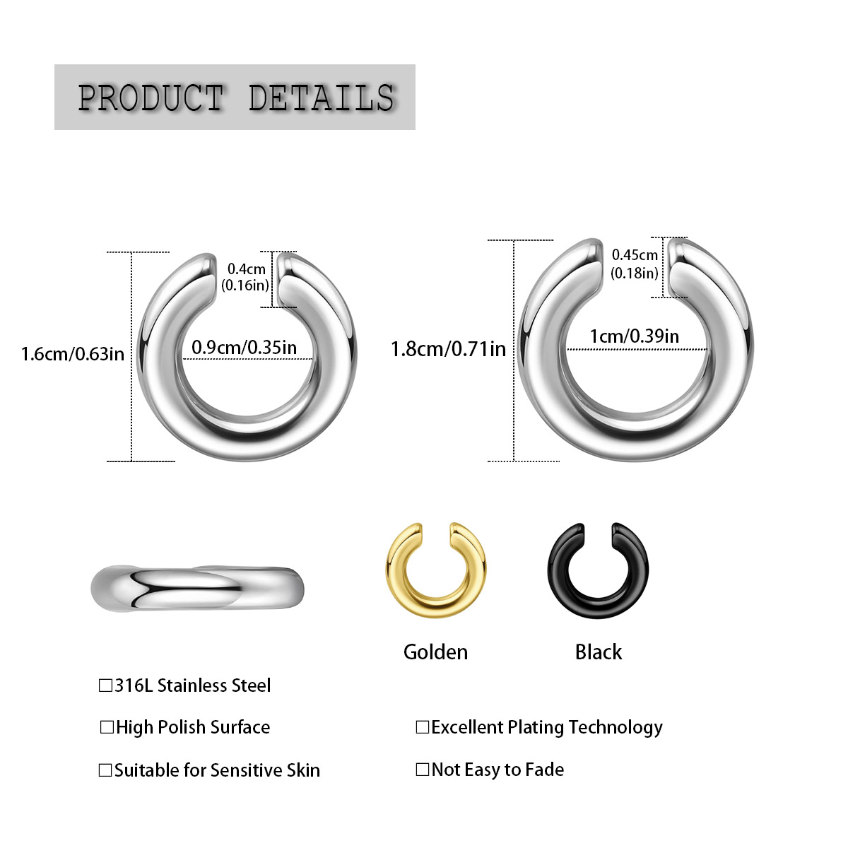 1pc Exaggerated c-Shaped Non-P - Body Jewelry Ear Piercing recension och pris