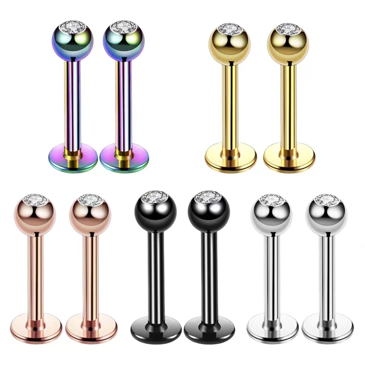 16G Surgical Steel Ball Top CZ - Body Jewelry Ear Piercing recension och pris