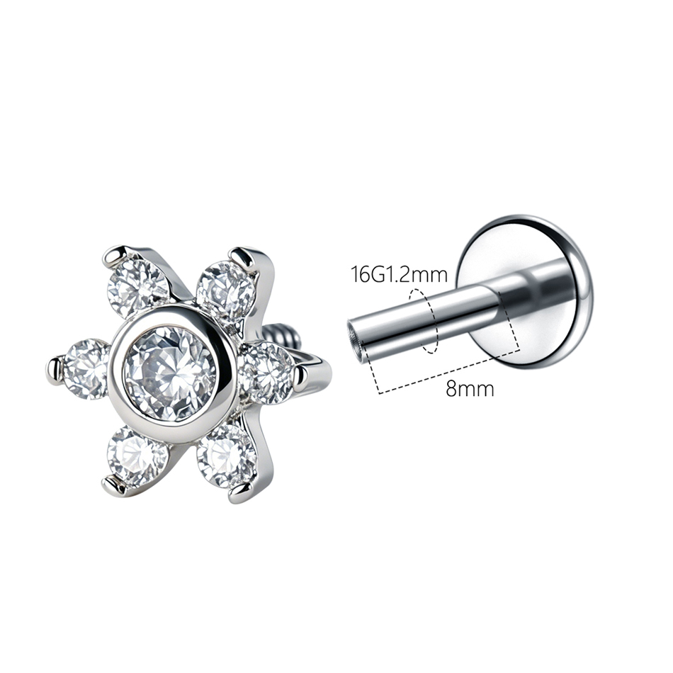 1Pc Stainless Steel Flower Zir - Body Jewelry Internally Threaded recension och pris